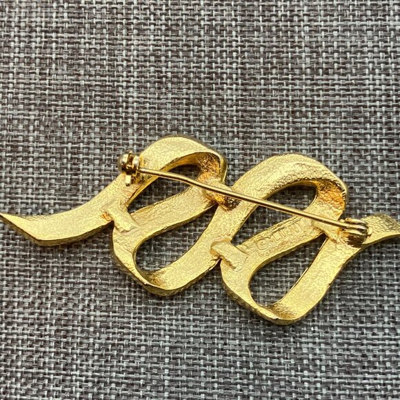 M Jent Ribbon Brooch Pin 2.5 In As Is Vintage Gold Shiny Retro Classic Gift - Picture 3 of 8